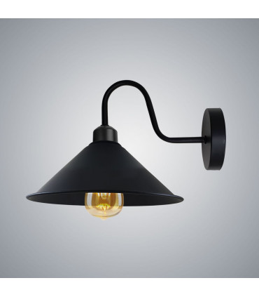 Wall Lamp Black Metal Cone Shape Shade E27 Base Socket Vintage Style 22cm H