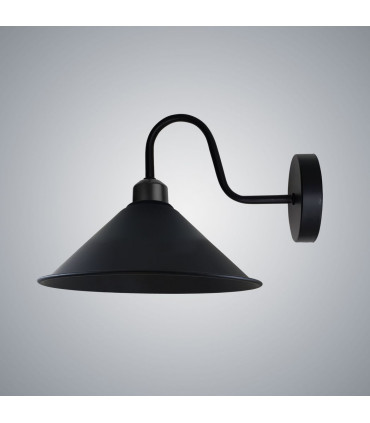 Wall Lamp Black Metal Cone Shape Shade E27 Base Socket Vintage Style 22cm H