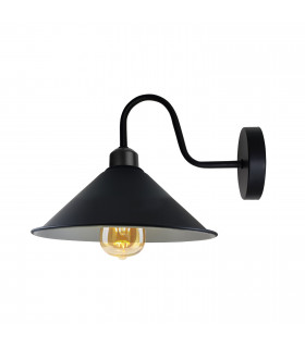Wall Light Black Metal Cone Shape Shade E27 Base Socket Swan Neck Arm 22cm