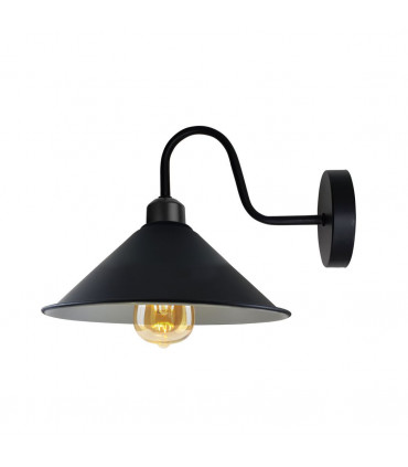 Wall Light Black Metal Cone Shape Shade E27 Base Socket Swan Neck Arm 22cm