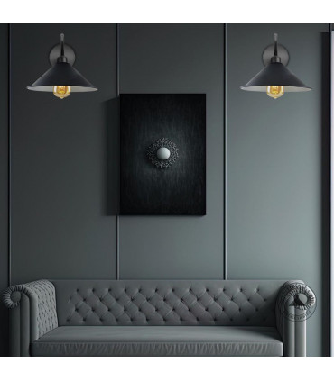 Wall Light Black Metal Cone Shape Shade E27 Base Socket Swan Neck Arm 22cm