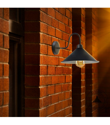 Wall Light Black Metal Cone Shape Shade E27 Base Socket Swan Neck Arm 22cm