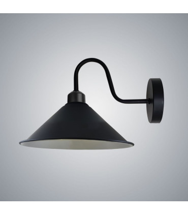 Wall Light Black Metal Cone Shape Shade E27 Base Socket Swan Neck Arm 22cm