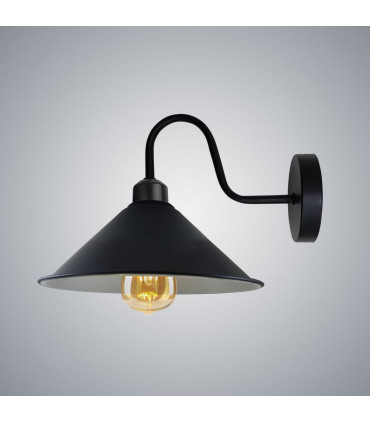 Wall Light Black Metal Cone Shape Shade E27 Base Socket Swan Neck Arm 22cm