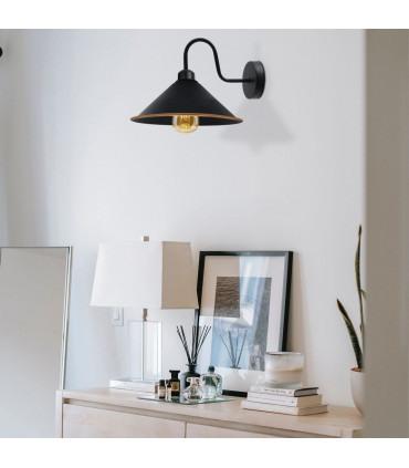 Wall Lamp Black Gold Cone Shape Shade E27 Base Socket Wall Sconce