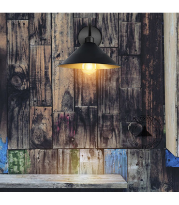 Wall lamp Black inner Gold 22cm Vintage Metal Cone Shape Shade E27 Base Socket