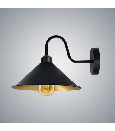 Wall lamp Black inner Gold 22cm Vintage Metal Cone Shape Shade E27 Base Socket