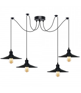 Pendant Light Black Vintage 4 Head Cone shaped shade Ceiling Pendant Light