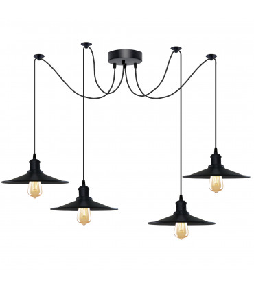 Pendant Light Black Vintage 4 Head Cone shaped shade Ceiling Pendant Light