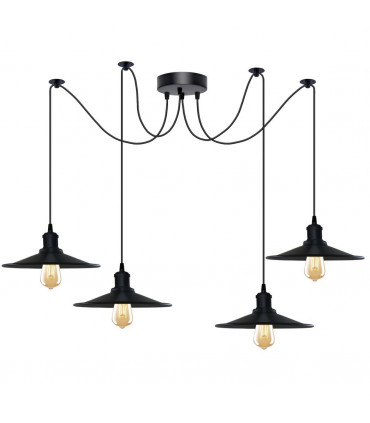 Pendant Light Black Vintage 4 Head Cone shaped shade Ceiling Pendant Light