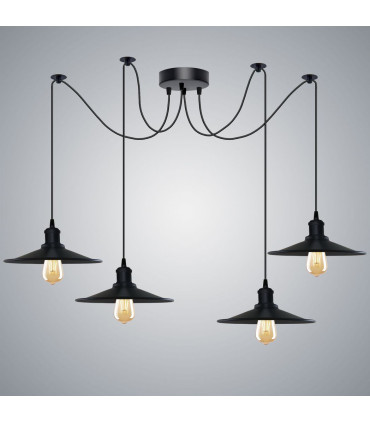Pendant Light Black Vintage 4 Head Cone shaped shade Ceiling Pendant Light