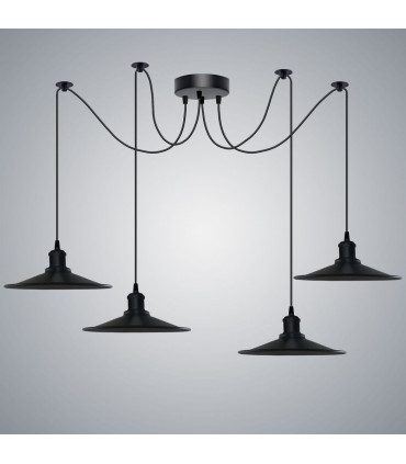 Pendant Light Black Vintage 4 Head Cone shaped shade Ceiling Pendant Light