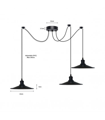 Pendant Light Black Vintage 3 Head Cone Ceiling Pendant Light Fixture