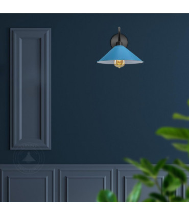 Wall Lamp Blue Metal 22cm Swan Neck Cone Shape Shade E27 Base Socket Screw Type