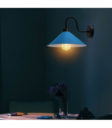 Wall Lamp Blue Metal 22cm Swan Neck Cone Shape Shade E27 Base Socket Screw Type