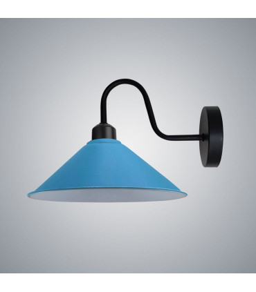 Wall Lamp Blue Metal 22cm Swan Neck Cone Shape Shade E27 Base Socket Screw Type
