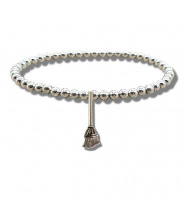 Broom Silver Beaded Bracelet