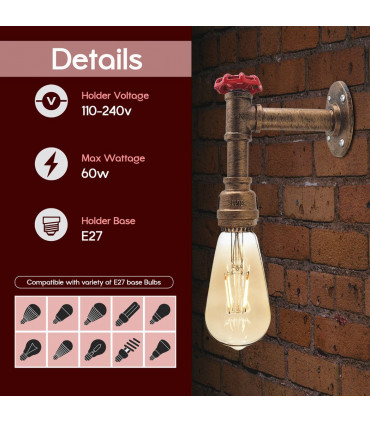 Metal Brushed Copper Vintage Industrial Retro arm Water Pipe Lamp Pendant Light