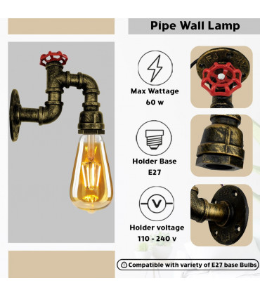Vintage Retro Lamp Wall Light E27 60W Dimmable Non Dimmable Bulb Brushed Brass