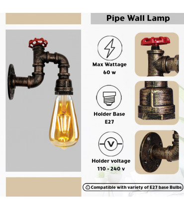 Vintage Retro Wall Light Brushed Copper E27 60W Dimmable Non Dimmable Bulb