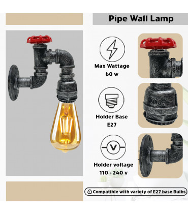 Vintage Retro Lamp WallLight E27 60W Dimmable Non Dimmable Bulb Brushed Silver