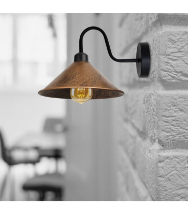 Wall Lamp Metal Vintage 22cm W x 10cm H Brushed Copper Cone Shape Shade