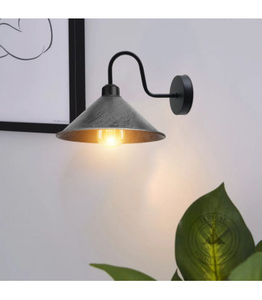 Wall Lamp Brushed Silver 22cm Vintage Metal Swan Neck Cone Shape Shade