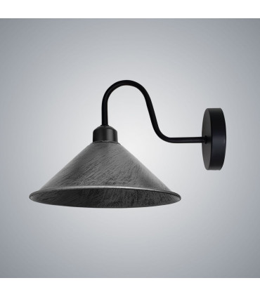 Wall Lamp Brushed Silver 22cm Vintage Metal Swan Neck Cone Shape Shade