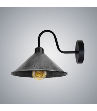 Wall Lamp Brushed Silver 22cm Vintage Metal Swan Neck Cone Shape Shade