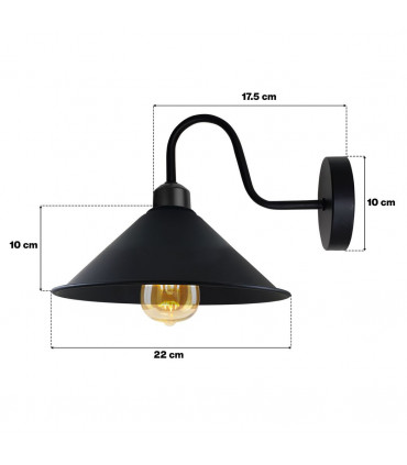 Wall Lamp Brushed Silver 22cm Vintage Metal Swan Neck Cone Shape Shade