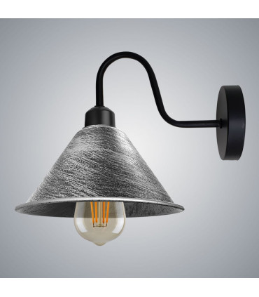 Wall Lamp Brushed Silver Vintage Wall Light Fixture Black E27 Socket 18cm Metal