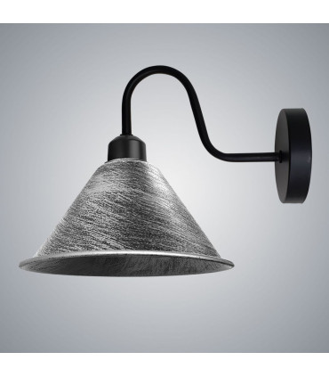 Wall Lamp Brushed Silver Vintage Wall Light Fixture Black E27 Socket 18cm Metal