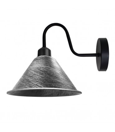 Wall Lamp Brushed Silver Vintage Wall Light Fixture Black E27 Socket 18cm Metal