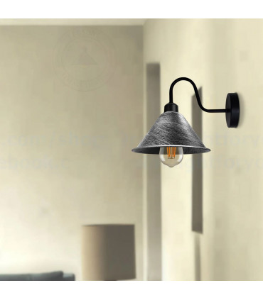 Wall Lamp Brushed Silver Vintage Wall Light Fixture Black E27 Socket 18cm Metal