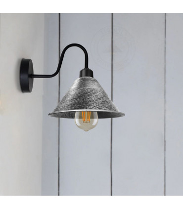 Wall Lamp Brushed Silver Vintage Wall Light Fixture Black E27 Socket 18cm Metal