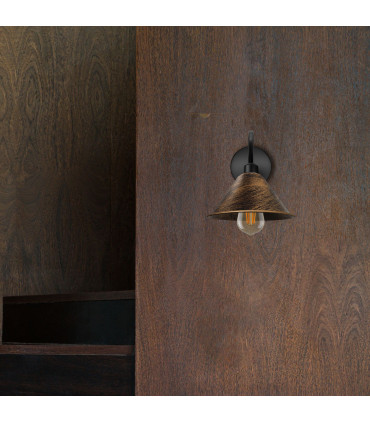Wall lamp Metal Vintage Brushed Copper Wall Light Fixture Black E27 Cone Shade