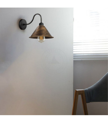 Wall lamp Metal Vintage Brushed Copper Wall Light Fixture Black E27 Cone Shade
