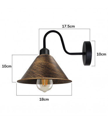 Wall lamp Metal Vintage Brushed Copper Wall Light Fixture Black E27 Cone Shade
