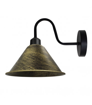 Wall Lamp Brushed Brass Vintage Wall Light Fixture Black E27 Cone Shape Shade