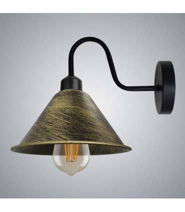 Wall Lamp Brushed Brass Vintage Wall Light Fixture Black E27 Cone Shape Shade