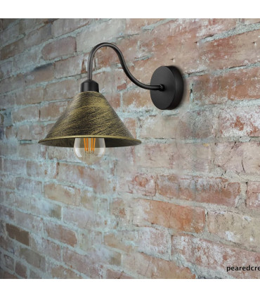 Wall Lamp Brushed Brass Vintage Wall Light Fixture Black E27 Cone Shape Shade