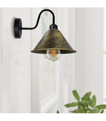 Wall Lamp Brushed Brass Vintage Wall Light Fixture Black E27 Cone Shape Shade