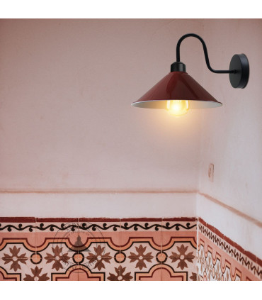 Wall lamp Metal Burgandy 22cm Vintage E27 Base Socket Swan Neck Cone Shape Shade