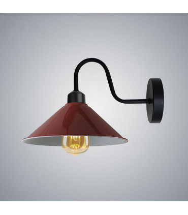 Wall lamp Metal Burgandy 22cm Vintage E27 Base Socket Swan Neck Cone Shape Shade