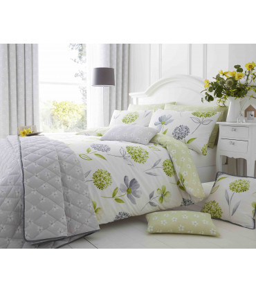 Duvet Set Green Grey Floral White Green Reverse 200 Thread Count Cotton Rich