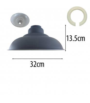 Ceiling Pendant Industrial Style Gloss Modern Metal Lampshade Grey 32cm x 13.5cm
