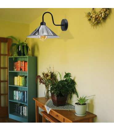 Wall Lamp Chrome Wall Light Fixture Black E27 Base Socket Screw Type 22cm Metal