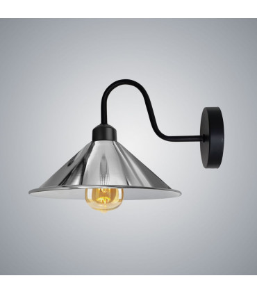 Wall Lamp Chrome Wall Light Fixture Black E27 Base Socket Screw Type 22cm Metal