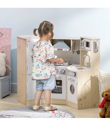 Corner Kids Kitchen w/ Sound Light, Phone, Microwave, Oven, Range Hood