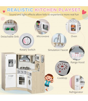 Corner Kids Kitchen w/ Sound Light, Phone, Microwave, Oven, Range Hood